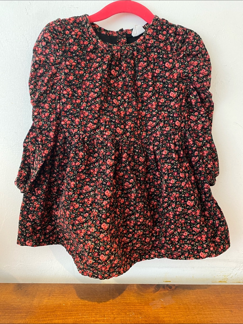 GAP Black Floral Pink Red Long-Sleeve cotton Dress